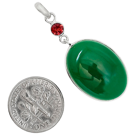 Green Onyx and Garnet Pendant Earrings Set T-1010 SDT03572