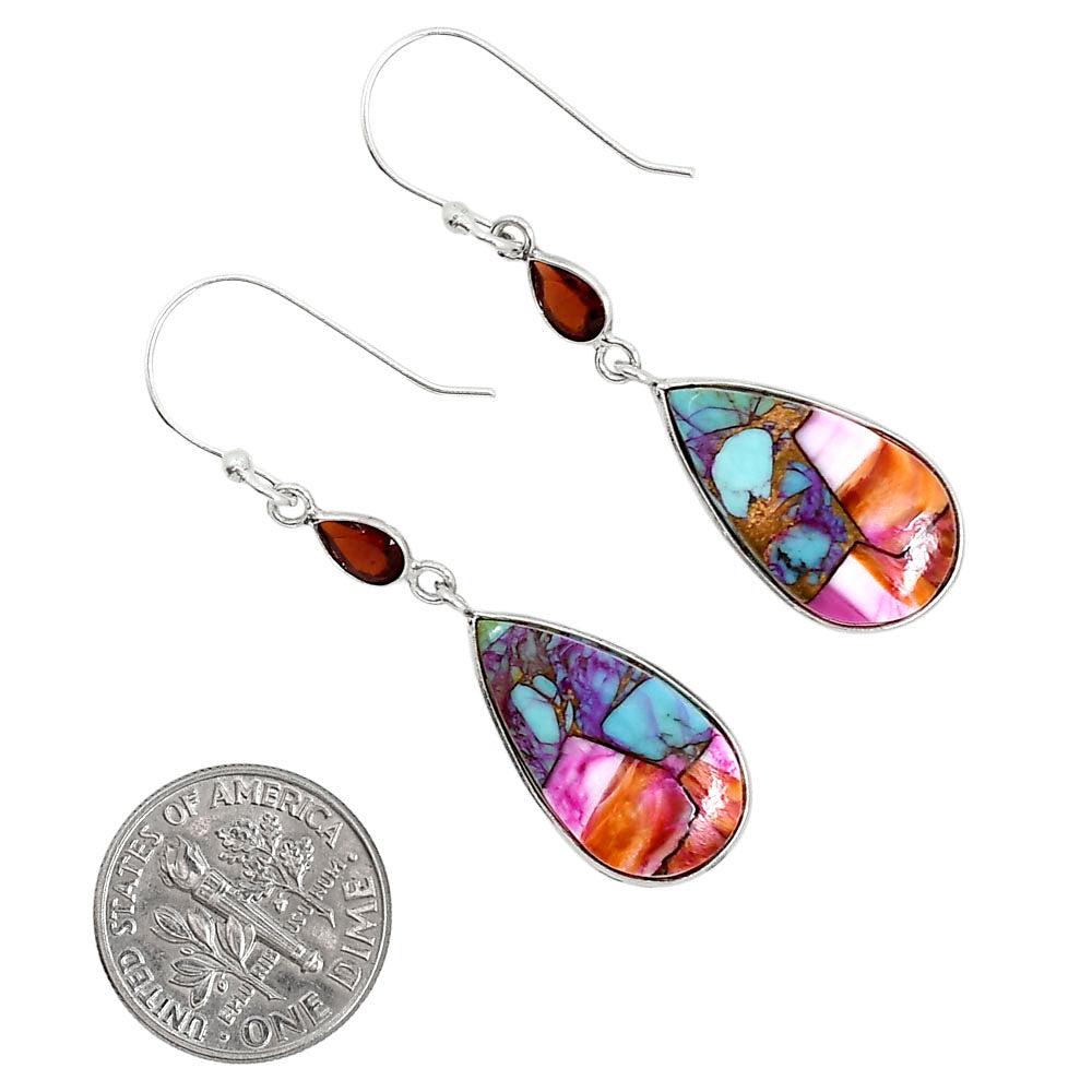 Kingman Orange Dahlia Turquoise and Hessonite Garnet Pendant Earrings Set T-1010 SDT03573