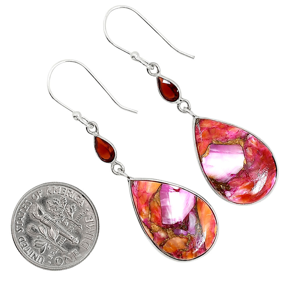 Kingman Orange Dahlia Turquoise and Hessonite Garnet Pendant Earrings Set T-1010 SDT03593