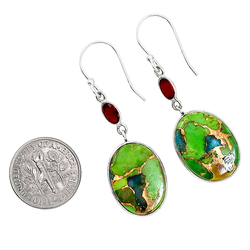 Blue Turquoise In Green Mohave and Hessonite Garnet Pendant Earrings Set T-1010 SDT03601
