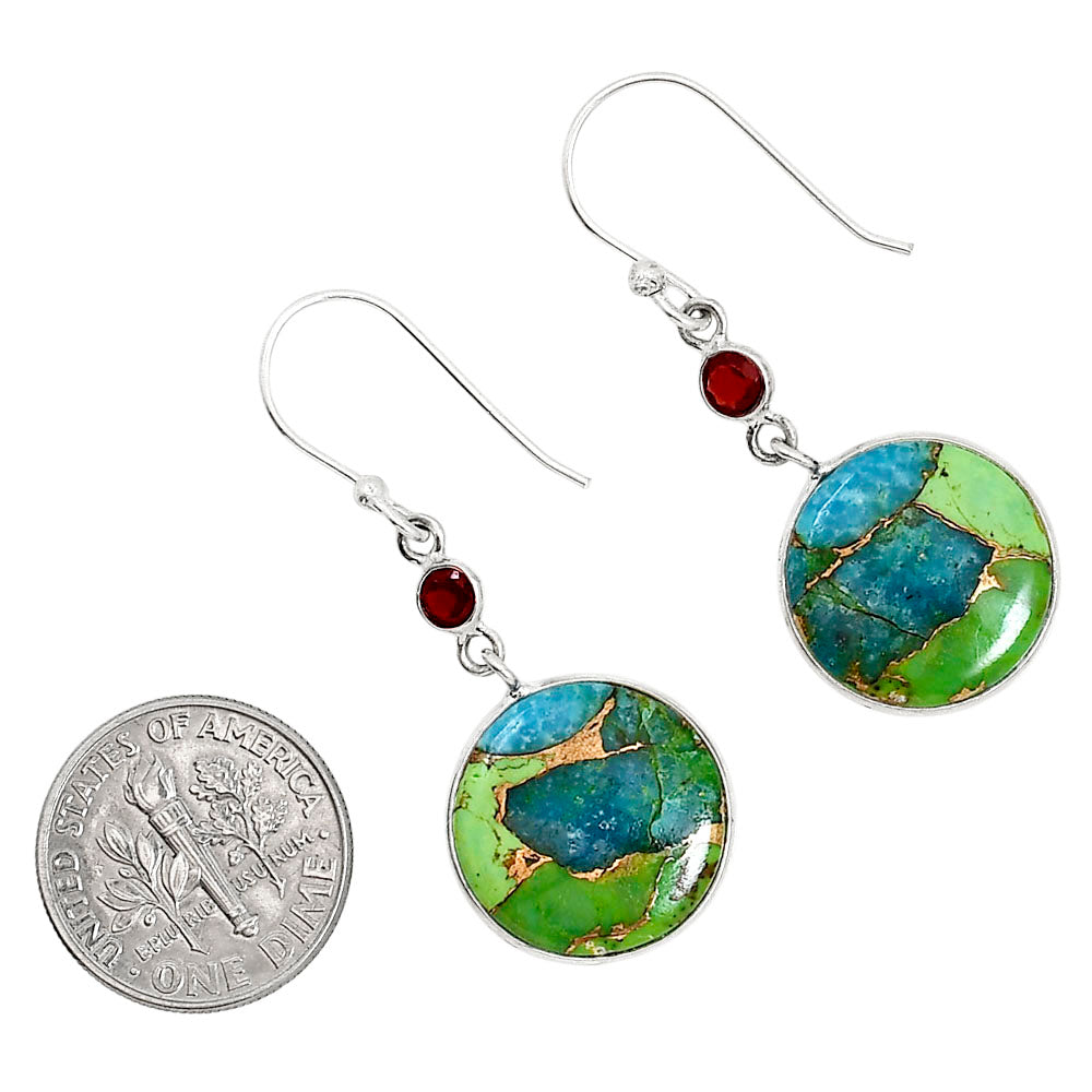 Blue Turquoise In Green Mohave and Hessonite Garnet Pendant Earrings Set T-1010 SDT03607