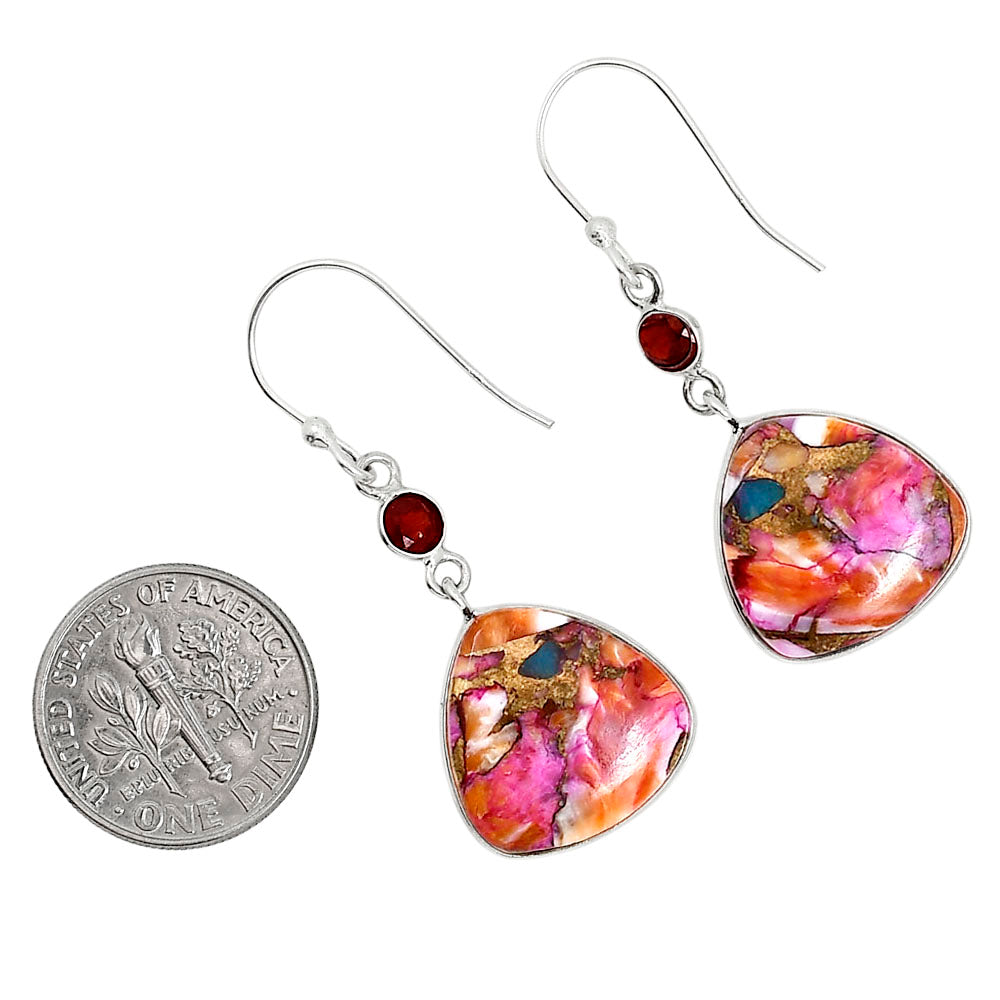 Kingman Orange Dahlia Turquoise and Hessonite Garnet Pendant Earrings Set T-1010 SDT03610