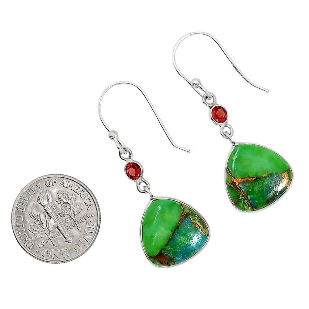 Blue Turquoise In Green Mohave and Hessonite Garnet Pendant Earrings Set T-1010 SDT03615