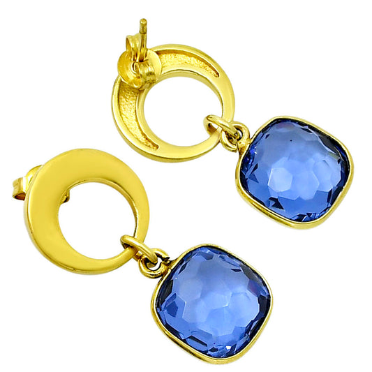 18K Gold Over Brass Lab Created Tanzanite Earrings EM-1259 TE01001