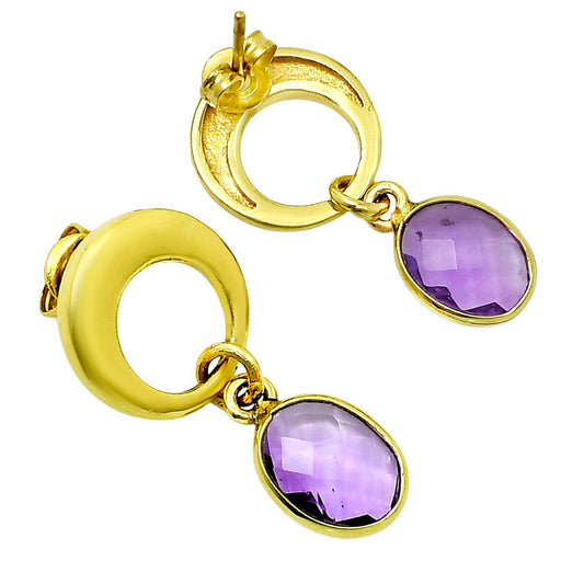 18K Gold Over Brass Natural Amethyst - Brazil Earrings EM-1259 TE01017
