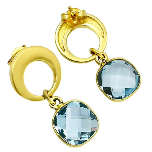 18K Gold Over Brass Natural Sky Blue Topaz Earrings EM-1259 TE01020