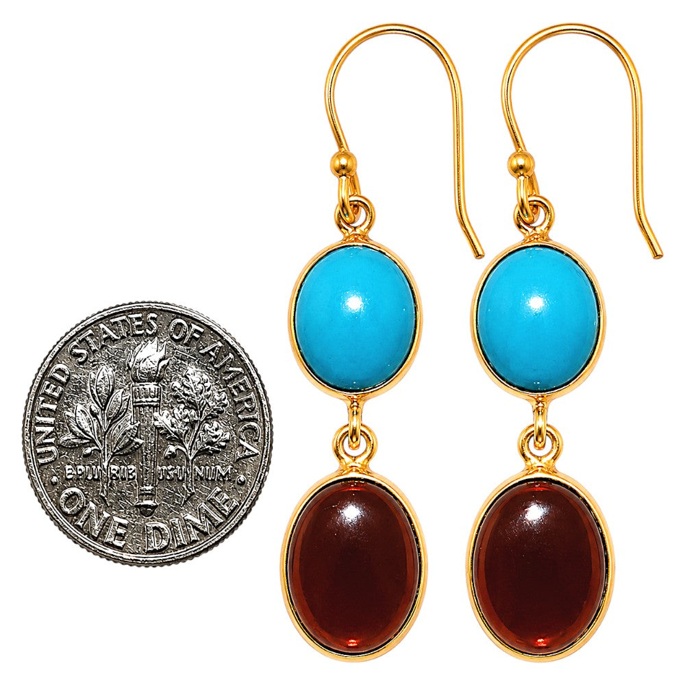Hessonite Garnet and Sleeping Beauty Turquoise Earrings EM-1002 TE01170