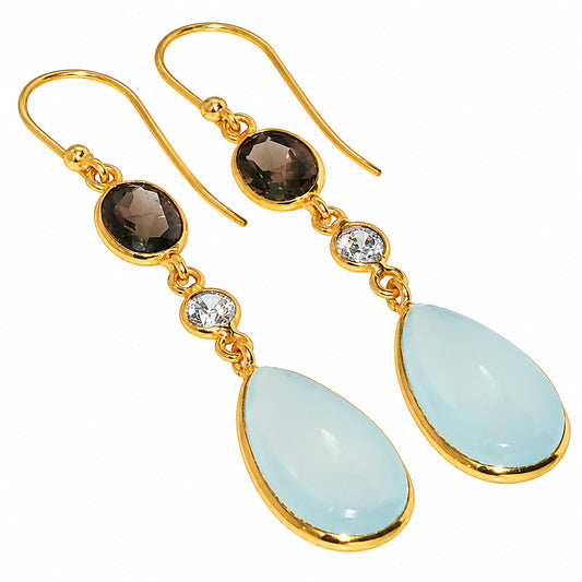 Aqua Chalcedony and Smoky Quartz & Zircon Earrings EM-1007 TE01206