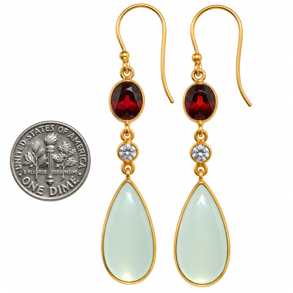 Aqua Chalcedony and Garnet & Zircon Earrings EM-1007 TE01207