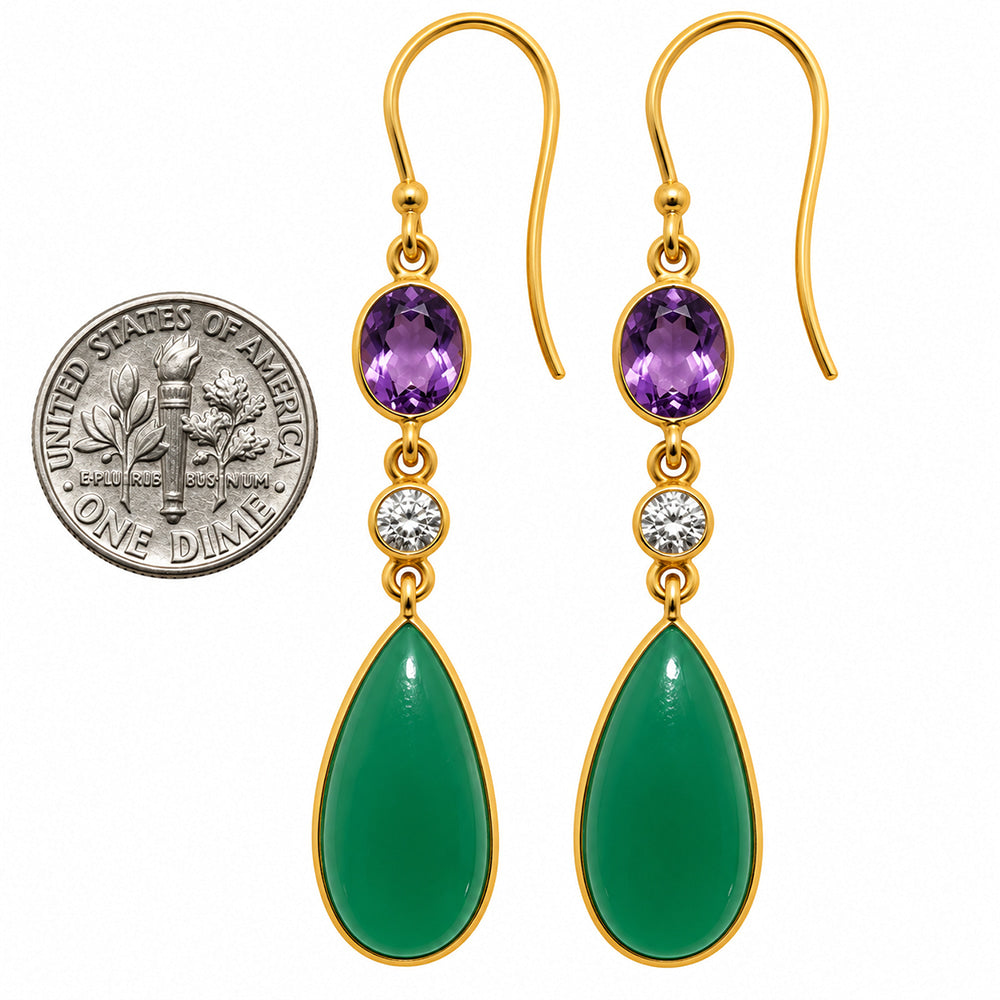 Green Onyx and Amethyst & Zircon Earrings EM-1007 TE01218