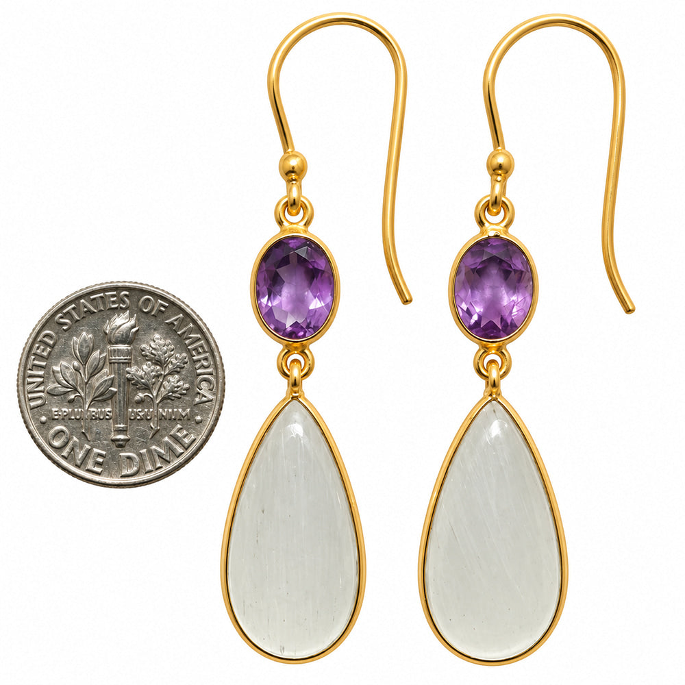 White Selenite and Amethyst Earrings EM-1002 TE01228