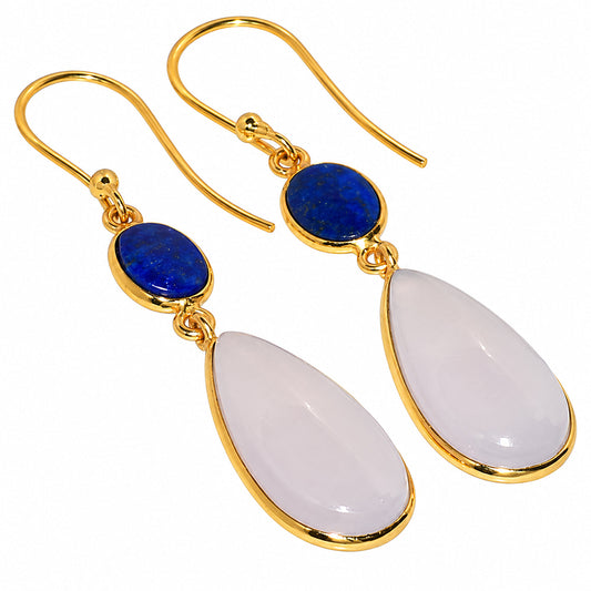 Milky Chalcedony and Lapis Lazuli Earrings EM-1002 TE01236