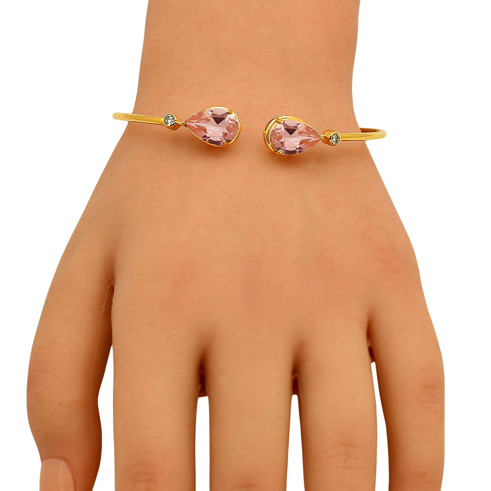 18K Gold Over Brass Pear Cut Gemstone with CZ Bangle Bracelet for Women TGB1003 BM-1051