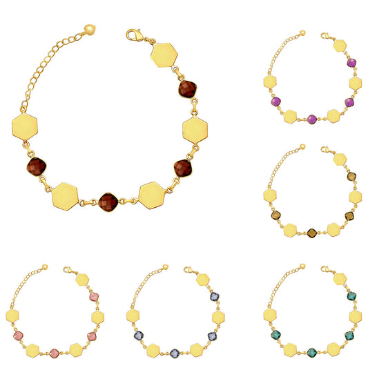 18K Gold Over Brass Hexagon Gemstone Link Bracelet Jewelry for Women TGB1004 BM-1050