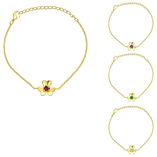 18K Gold Over Brass Flower Design Gemstone Chain Bracelet for Women TGB1006 BM-1053