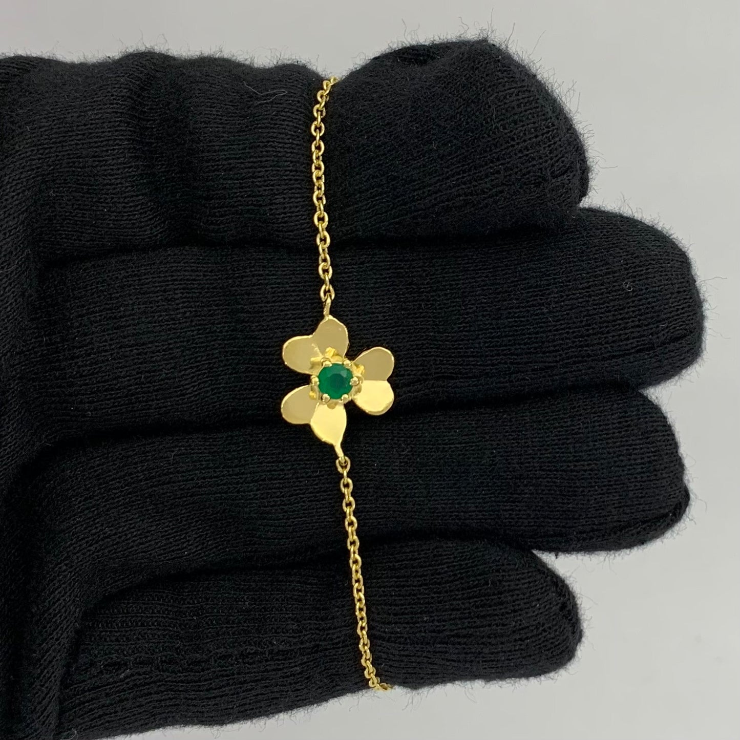 18K Gold Plated Flower Design Gemstone Chain Bracelet for Women TGB1006 BM-1053
