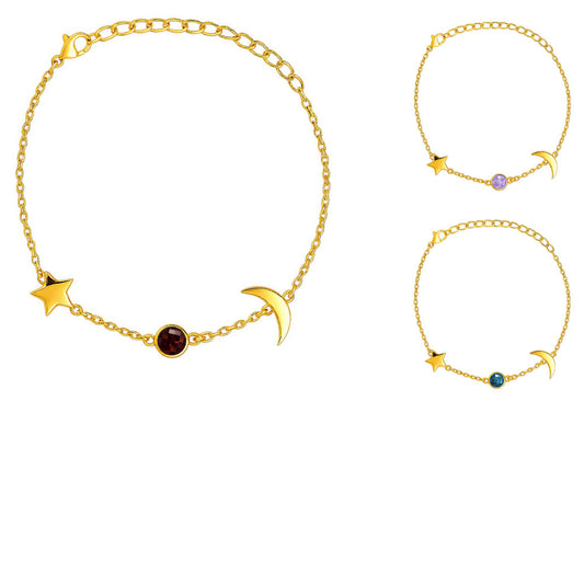 18K Gold Over Brass Star Moon Colorful Gemstone Bracelet – Desiregem USA TGB1008 BM-1056