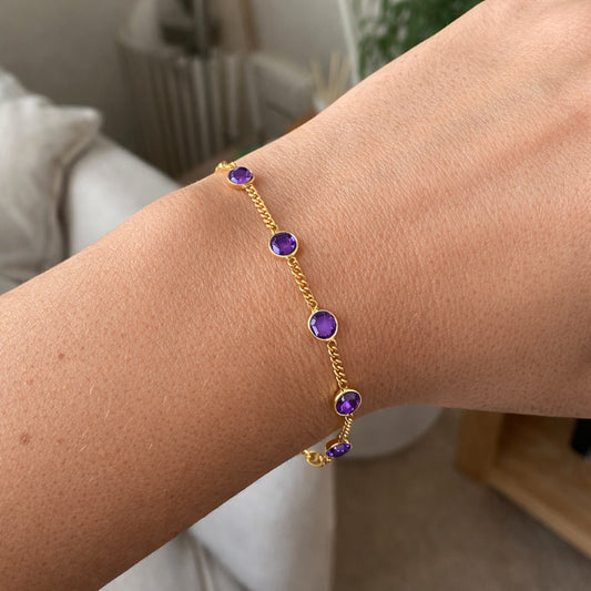 Adjustable Elegant Briolette Stone 18K Gold Plated Chain Bracelet TGB1009