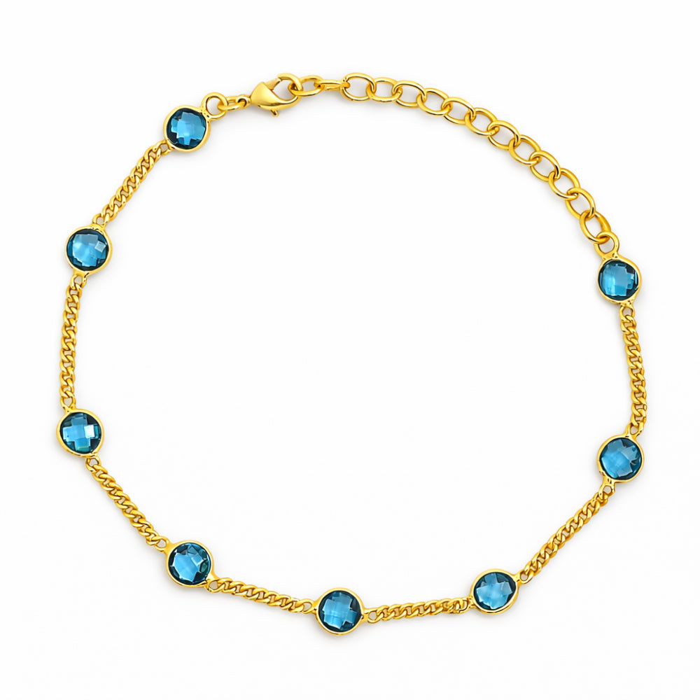 Adjustable Elegant Briolette Stone 18K Gold Plated Chain Bracelet TGB1009