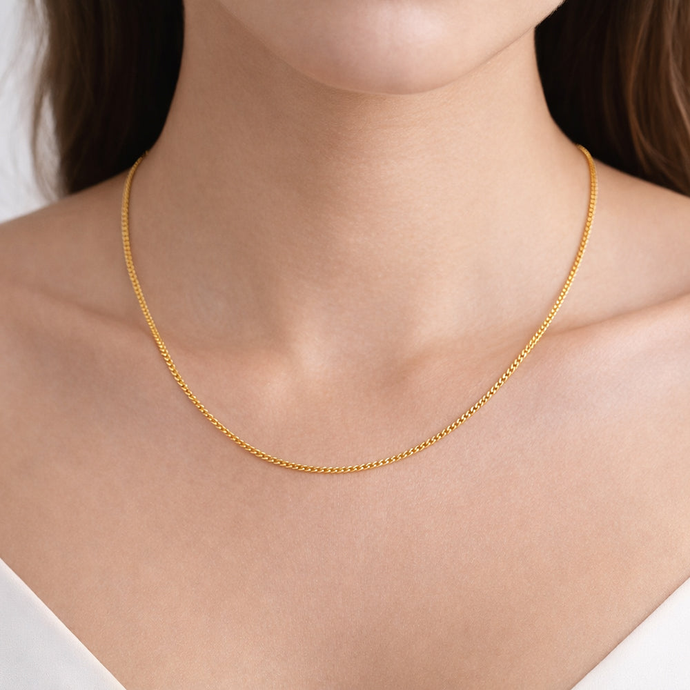 18K Gold Plated Curb Chain Necklace for Men & Women TGC1001