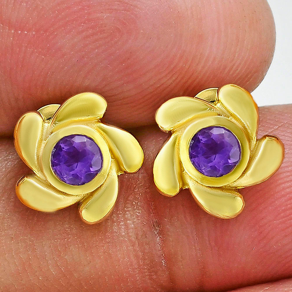 18K Gold Plated Flower Stud Earrings with Center Colorful Gemstone TGE1001 EM-1260