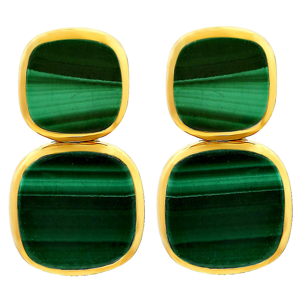 Modern Double Square Colorful Gemstone Earrings in 18K Gold Over Brass TGE1005 EM-1252