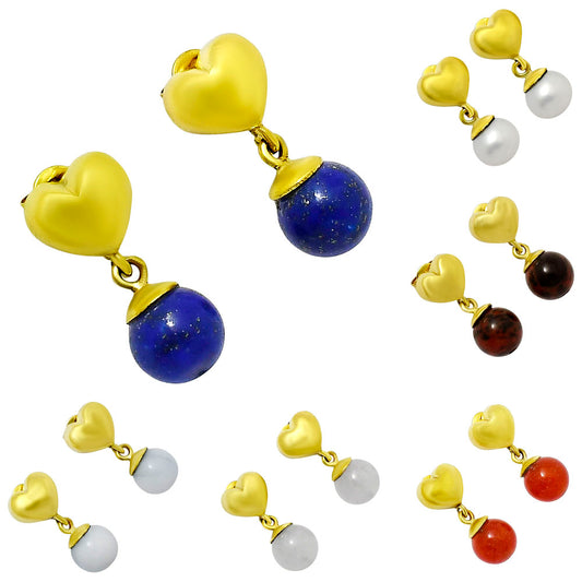 18K Gold Over Brass Heart Top Colorful Gemstone Drop Earrings Jewelry TGE1007 EM-1258