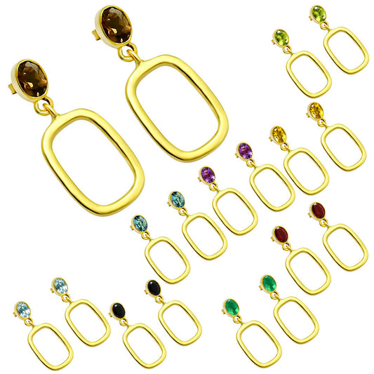 18K Gold Plated Brass Oval Frame Gemstone Earrings – Wholesale Jewelry TGE1009 EM-1263