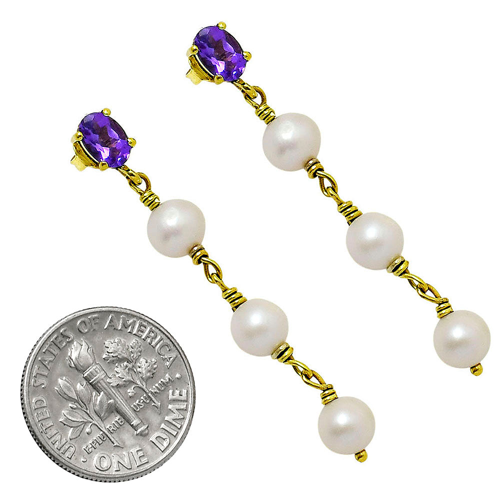 Elegant Natural Gemstone & Pearl Dangle Earrings in 18K Gold Plated TGE1010 EM-1268