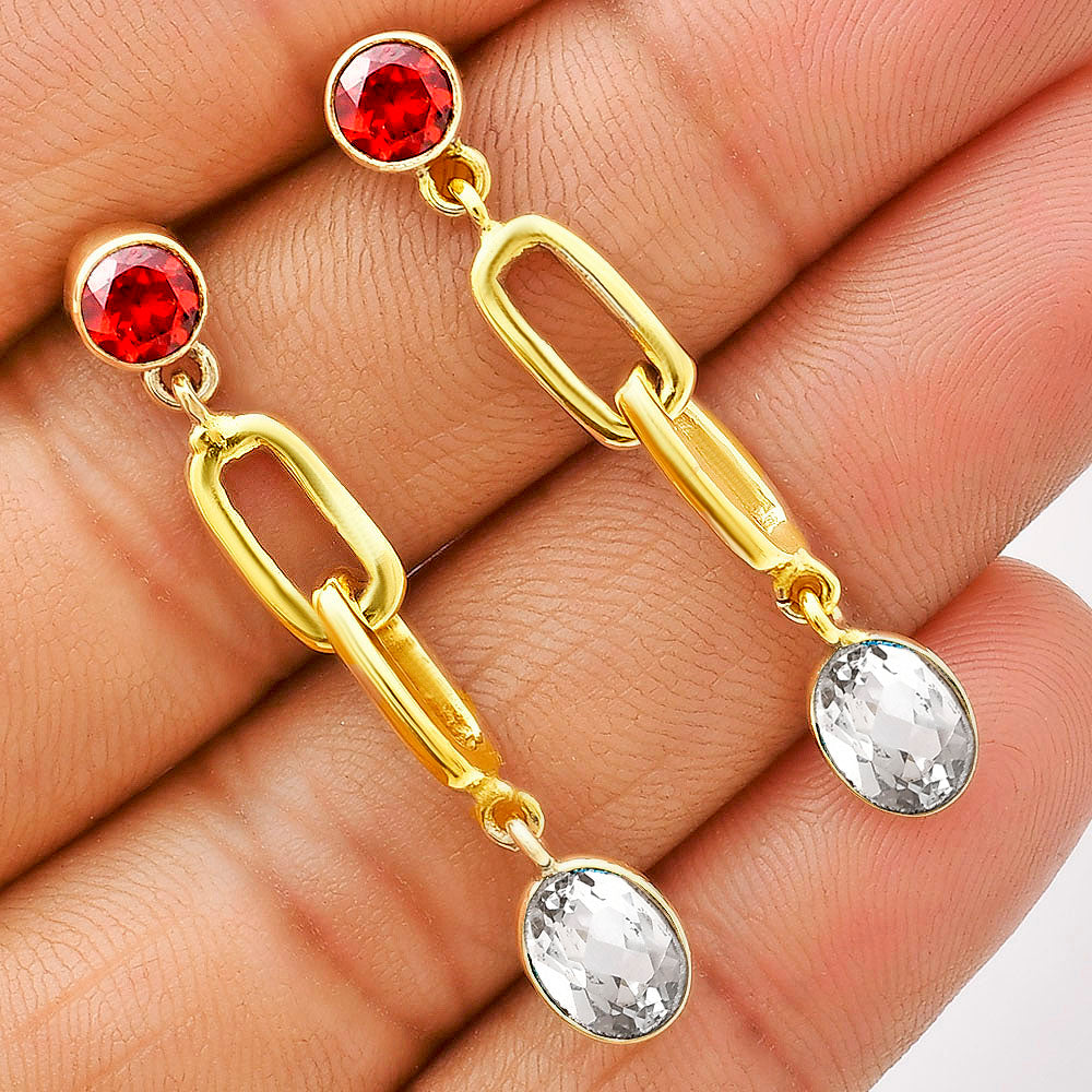 Handcrafted Two Stone Gemstone Drop Earrings 18K Gold Plated Jewelry TGE1014 EM-1265