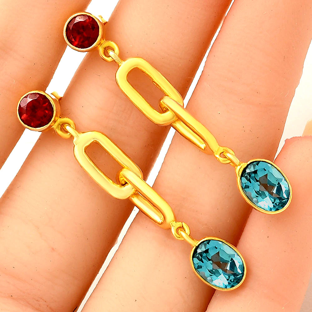 Handcrafted Two Stone Gemstone Drop Earrings 18K Gold Over Brass Jewelry TGE1014 EM-1265