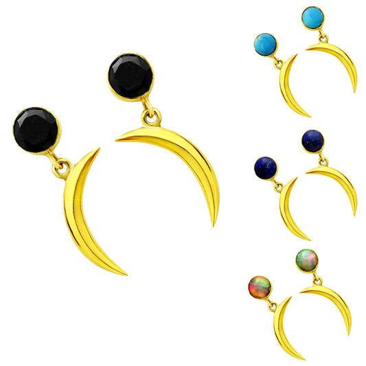 18K Gold Plated Brass Crescent Moon Colorful Gemstone Drop Earrings USA TGE1015 EM-1267