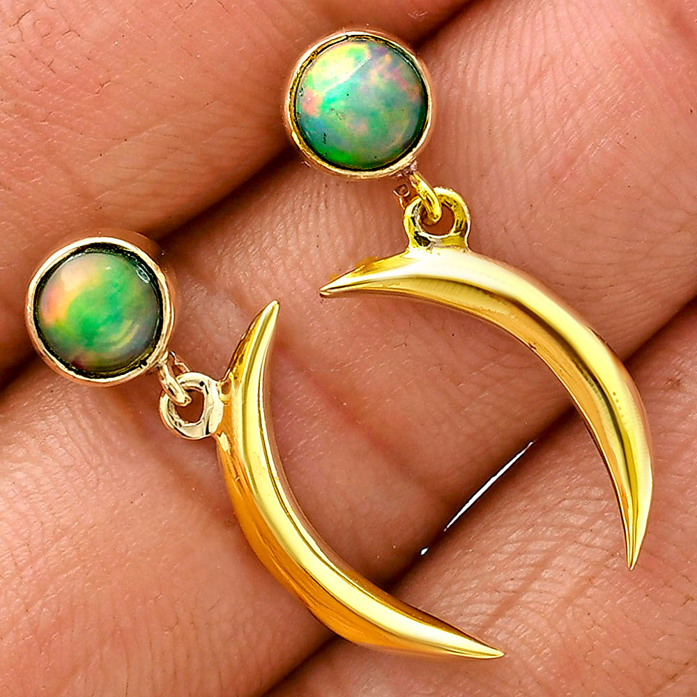 18K Gold Plated Brass Crescent Moon Colorful Gemstone Drop Earrings USA TGE1015 EM-1267