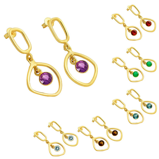 Modern Organic Shape Gemstone Earrings Jewelry in 18K Gold Over Brass TGE1018 EM-1273