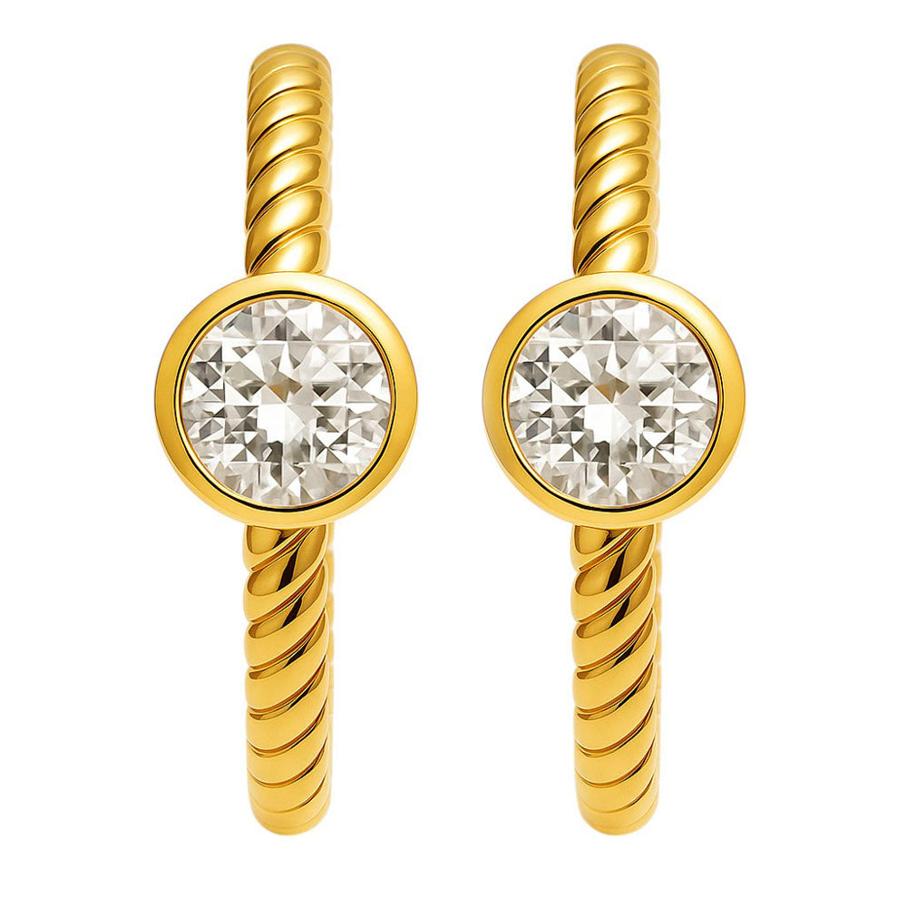 18K Gold Over Brass Twisted Hoop Earrings with Gemstones for Women TGE1030 EM-1283