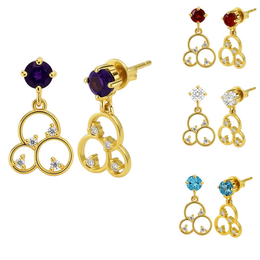 18K Gold Over Brass Gemstone Circle Drop Earrings for Women, Elegant TGE1037 EM-1293