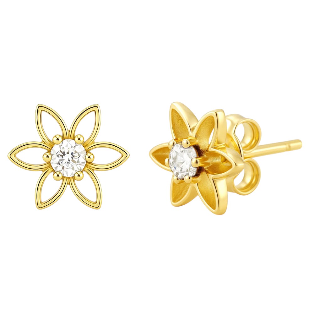 18K Gold Plated Brass Gemstone Flower Stud Earrings, Trendy Style TGE1038 EM-1292