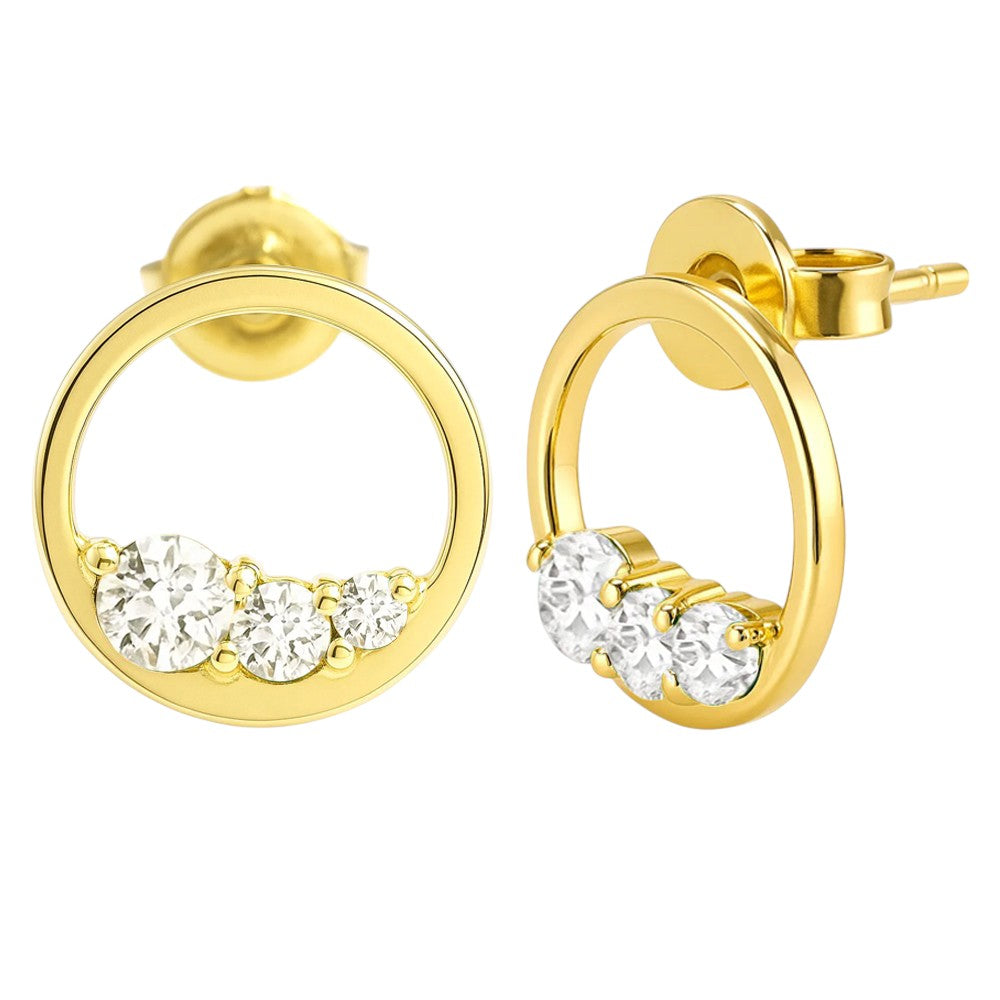 18K Gold Over Brass Triple Gemstone Circle Stud Earrings for Women TGE1039 EM-1294