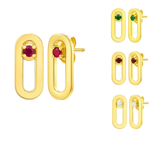 18K Gold Plated Brass Jewelry Oval Gemstone Studs, Minimalist Everyday TGE1041 EM-1296