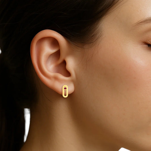 18K Gold Plated Jewelry Oval Gemstone Studs, Minimalist Everyday TGE1041 EM-1296