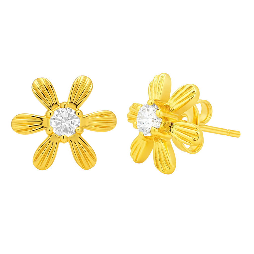 18K Gold Plated Brass Colorful Gemstone Flower Stud Earrings Modern Look TGE1043 EM-1287