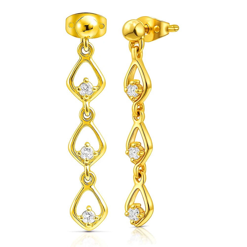 18K Gold Over Brass Multi-Link Gemstone Drop Earrings, Modern Style TGE1045 EM-1298