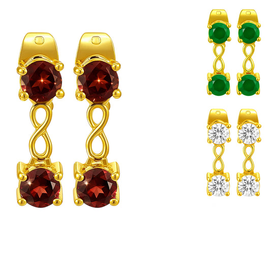 18K Gold Over Brass Infinity Colorful Gemstone Earrings, Classic Dangle TGE1048 EM-1301