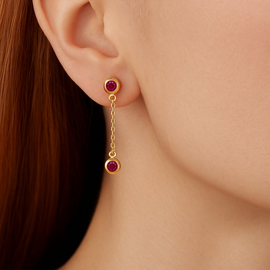 18K Gold Plated Gemstone Chain Drop Earrings for Women, Elegant TGE1050 EM-1303