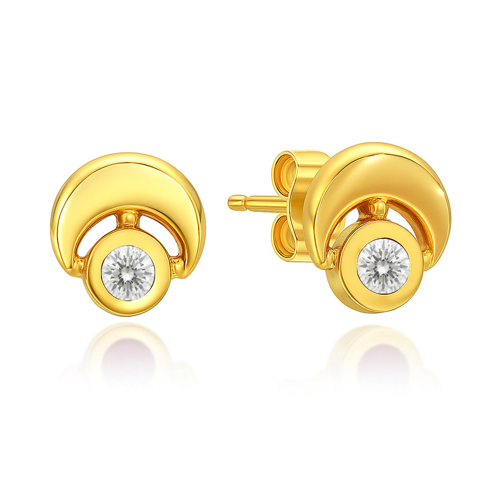18K Gold Plated Crescent Gemstone Stud Earrings for Women, Modern TGE1051 EM-1304