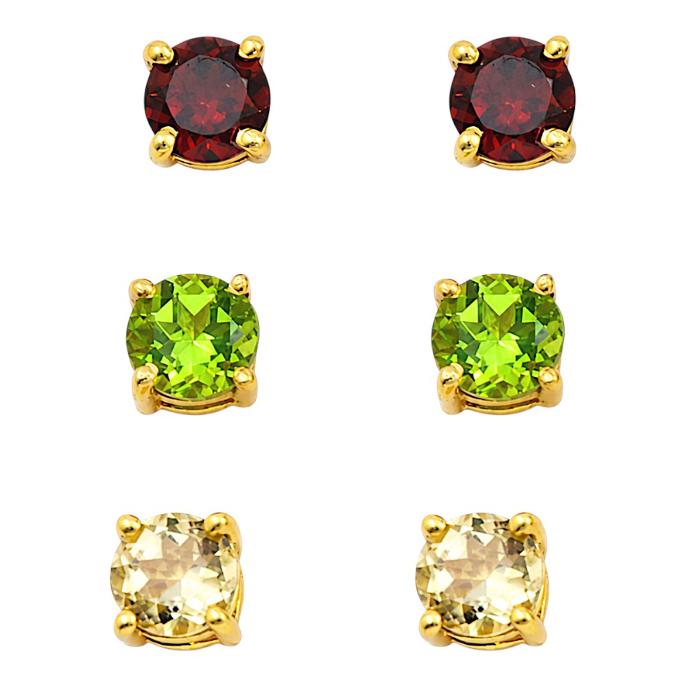 Gold Plated Multicolor Round Gemstone Daily Wear Stud Earrings for Women TGE1053
