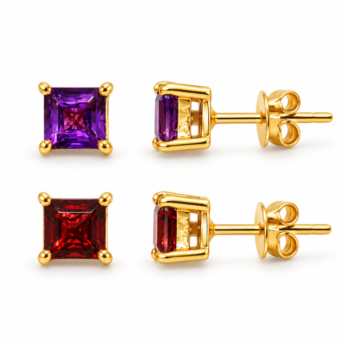 Gold Plated Multicolor Square Gemstone Daily Wear Stud Earrings for Women TGE1054