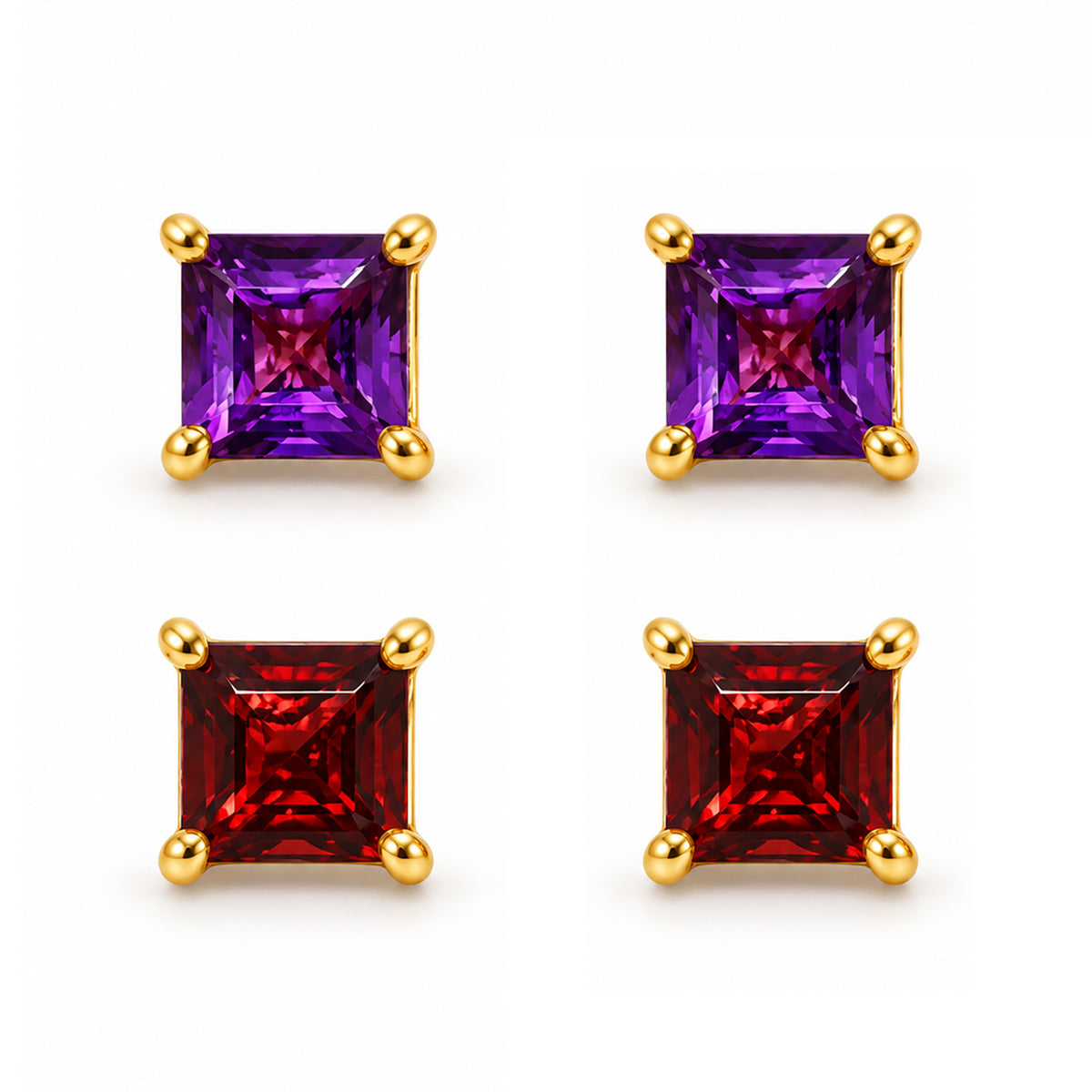 Gold Plated Multicolor Square Gemstone Daily Wear Stud Earrings for Women TGE1054