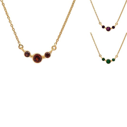 18K Gold Trio Stone Necklace Jewelry with Birthstone Colors for Women TGN1004 NM-1033