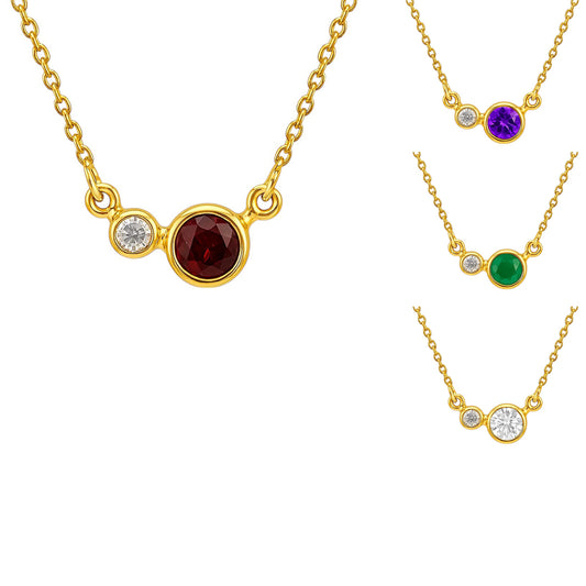 18K Gold Plated Brass Two-Stone Necklace with Sparkling Accents TGN1007 NM-1038